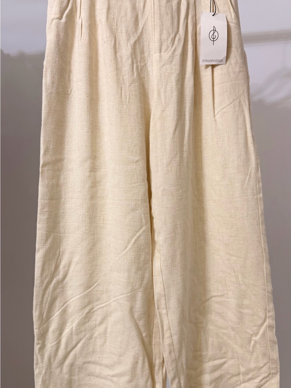 Stradivarius Cream Linen Blend Pants